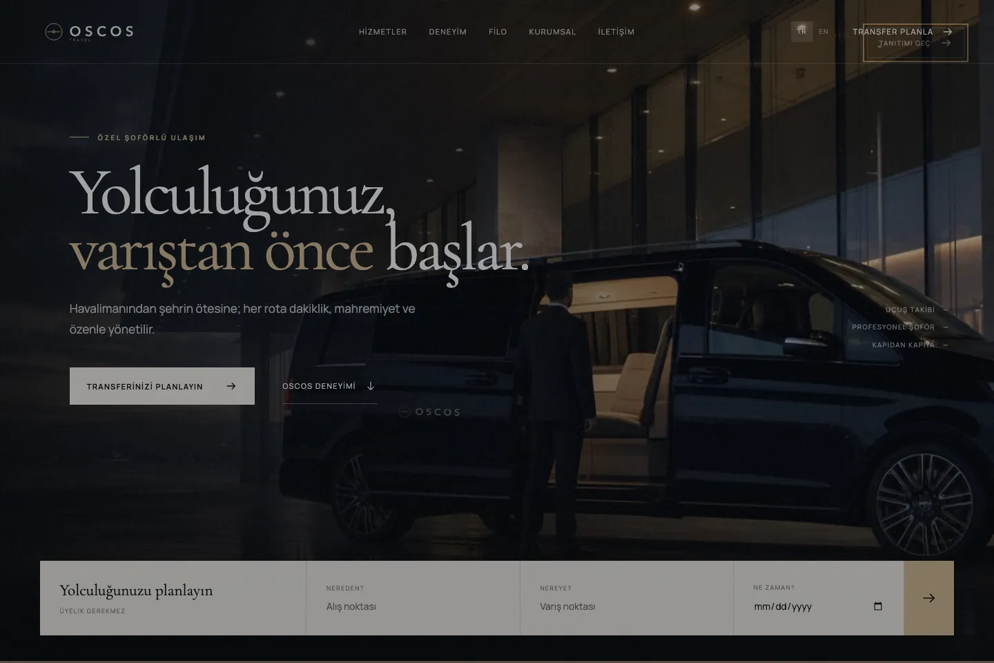 OSCOS Travel web sitesinin masaüstü ana sayfa görünümü